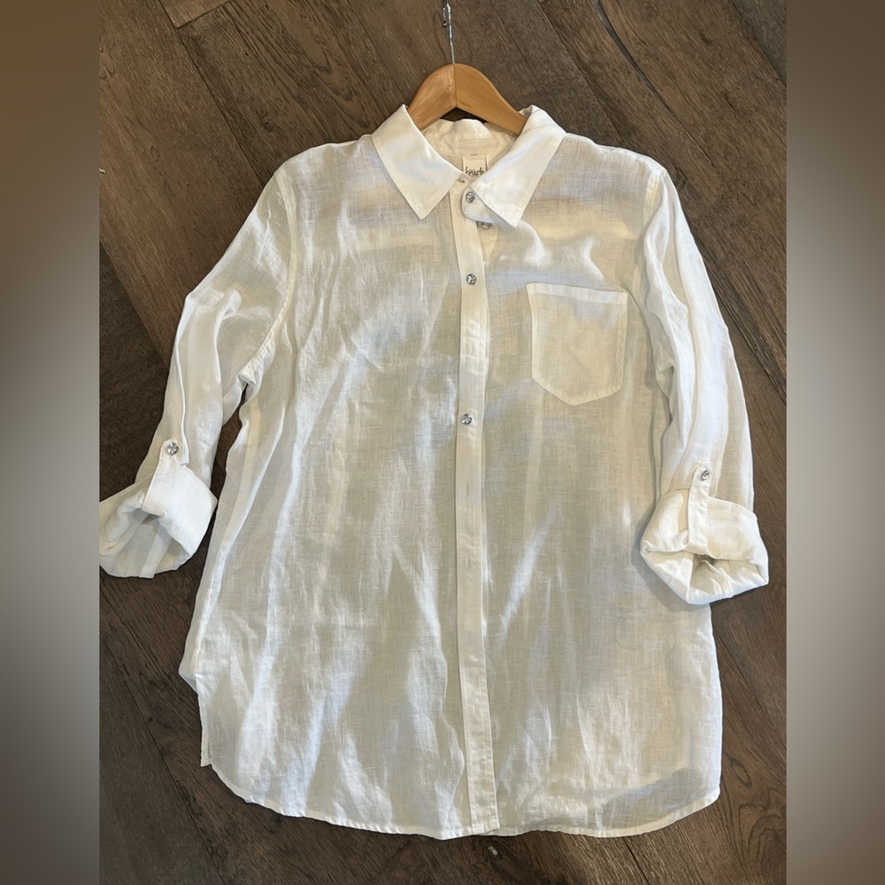 INC. Beach linen, long sleeve tunic button front size 16.
